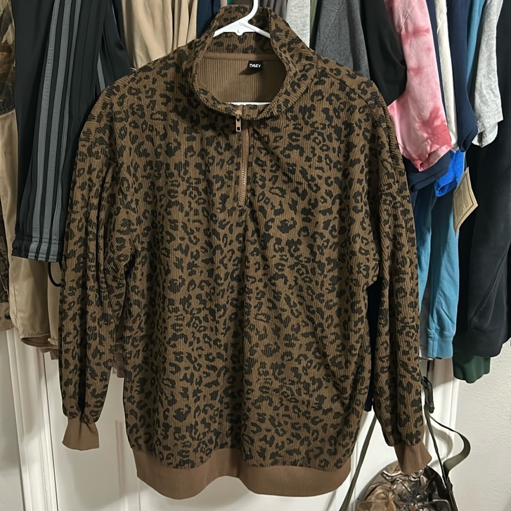 Leopard print quarter zip long sleeve